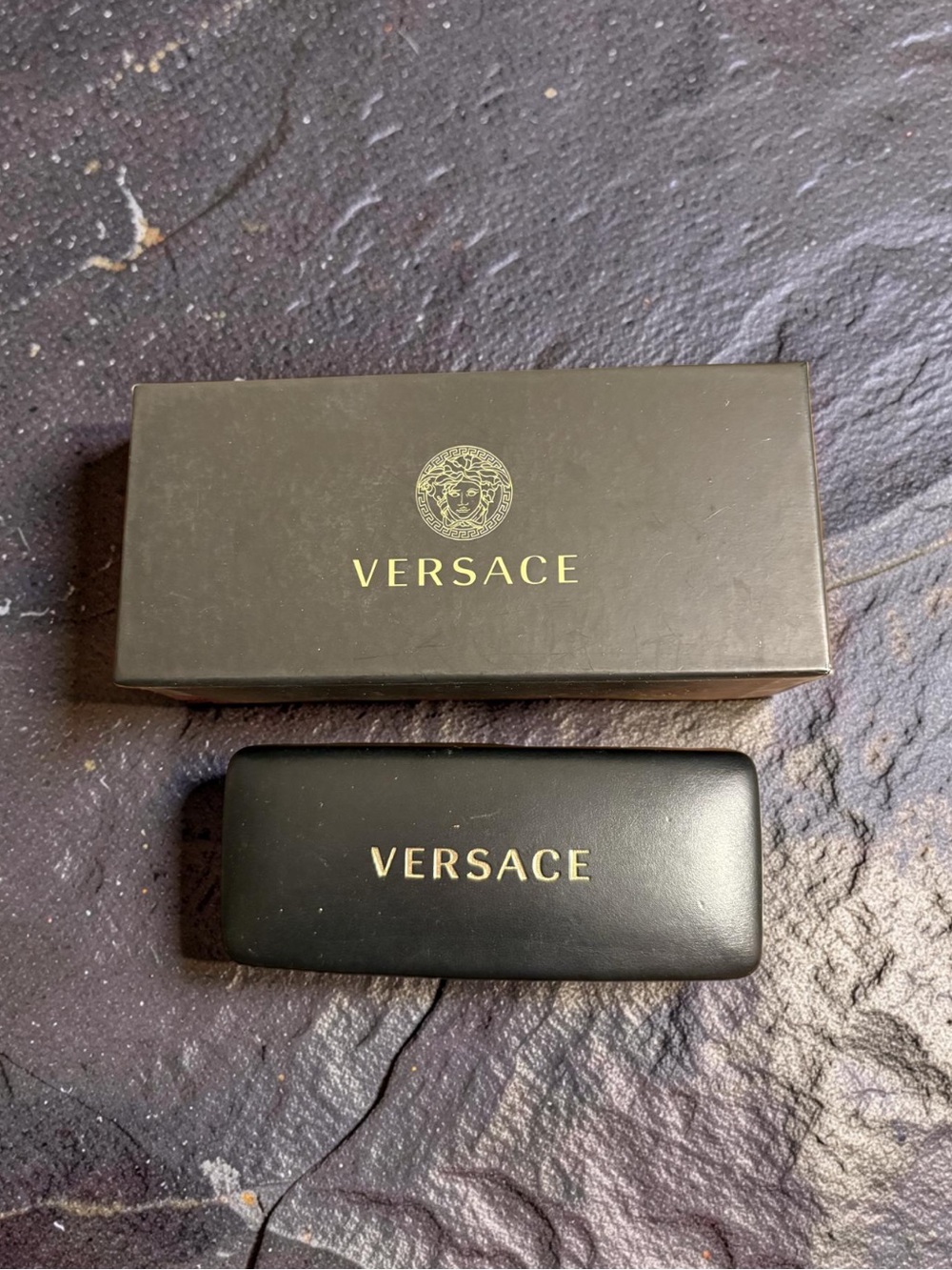 Versace Black and Gold Logo Eyewear Set